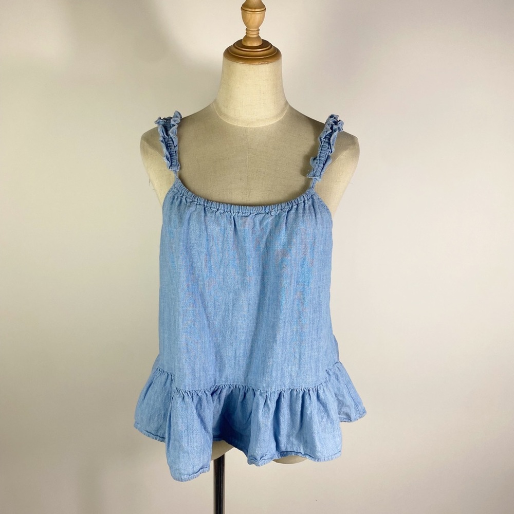 MADEWELL Denim Ruffle Strap Swingy Cami Top Blue Womens 2